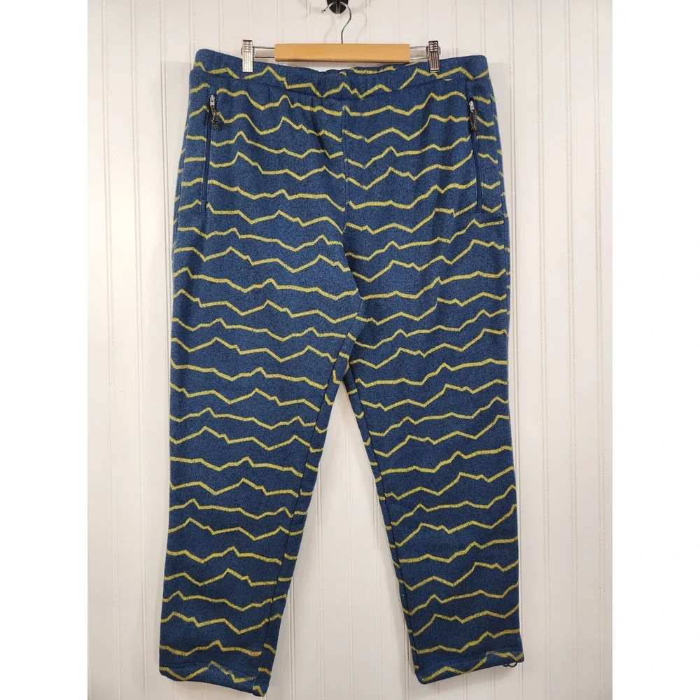 The North Face Mens XXL Blue Yellow Zig Zag Mountain Fleece Jogger Pants Regular